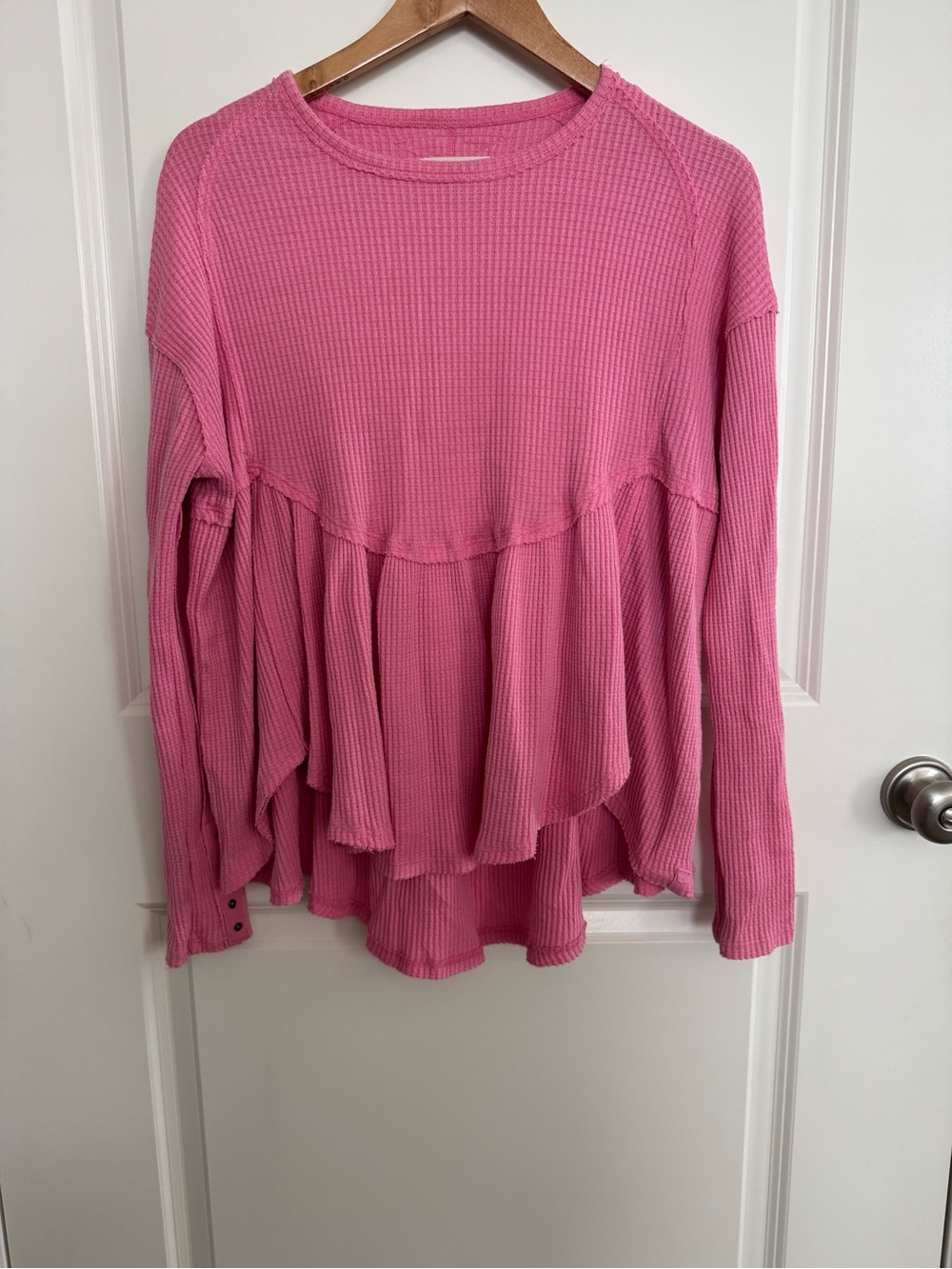 We The Free Pink Waffle-Knit Ruffle Hem Long Sleeve Top-Excellent condition